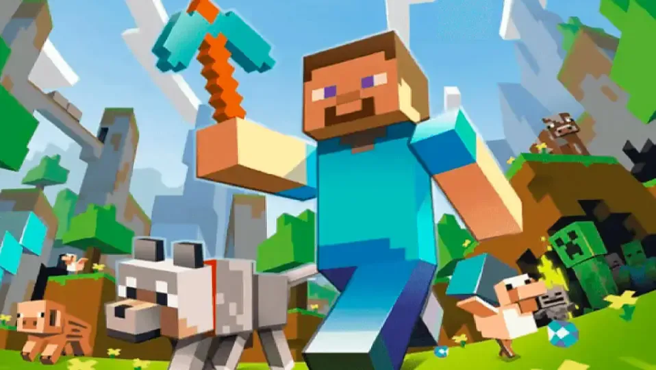 Imagen de minecraft con un jugador y varios mobs atras