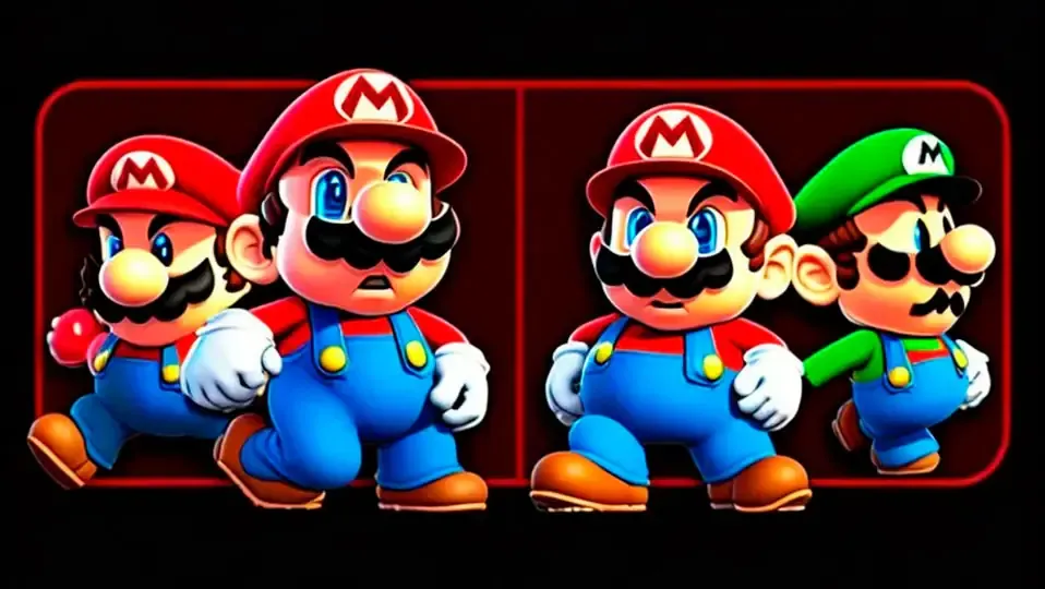 Imagen de Mario bros junto a Luigi en un fondo negro y detallado