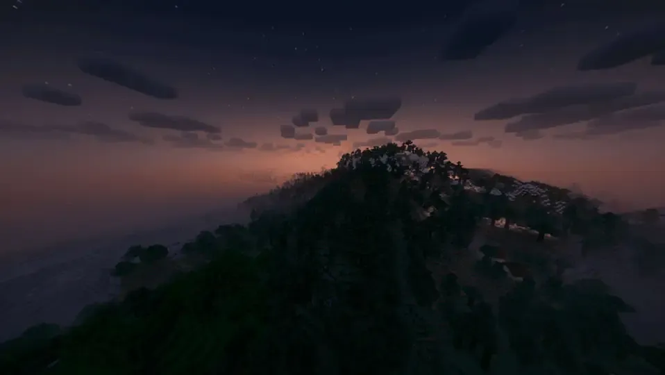 Mundo de minecraft con una montaña de abedul