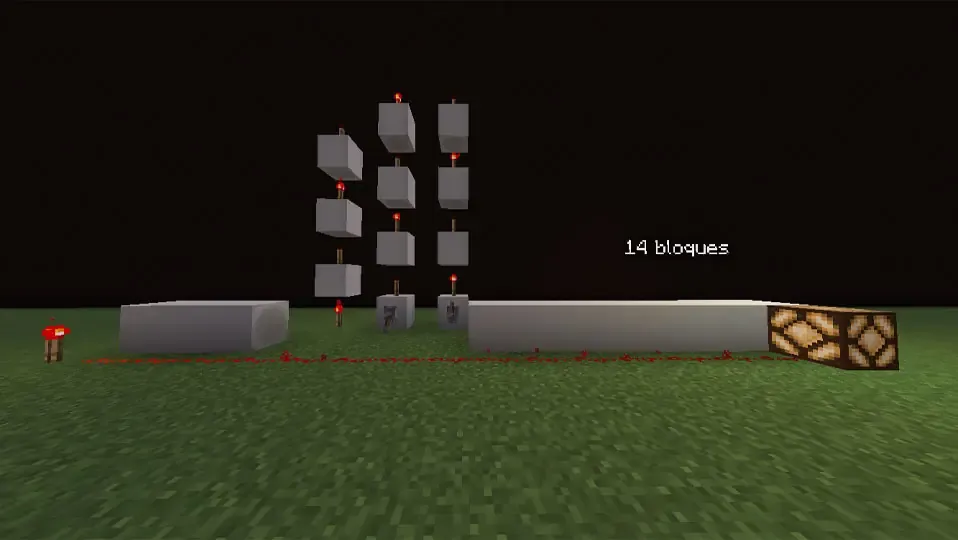 Varios componentes de redstone demostrando el nivel de redstone con un fondo de un mundo plano