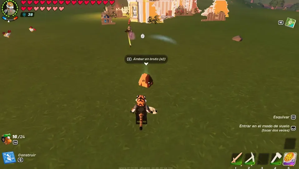 Imagen picando el mineral de amber en Fortnite Lego