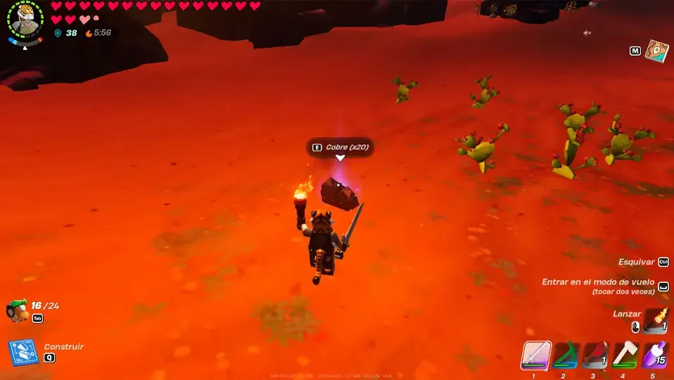 Captura de pantalla de Fortnite Lego con el item de cobre en el suelo