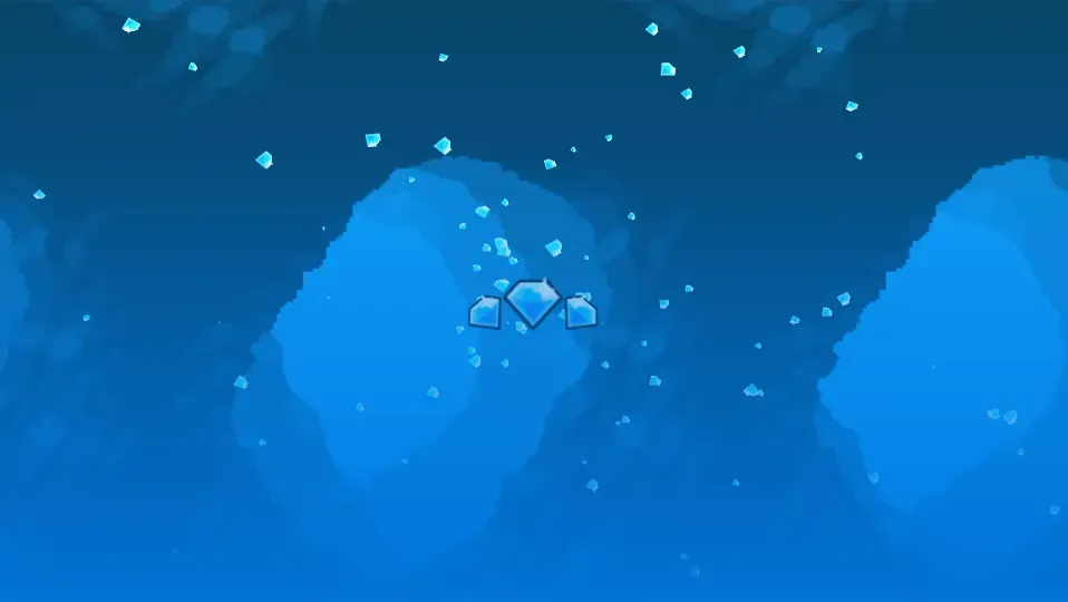 Varios diamantes de Geometry Dash en el medio con un fondo de color azul