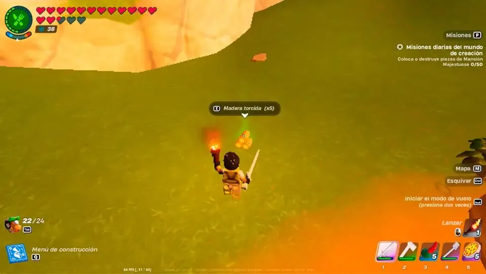 Captura de pantalla de Fortnite Lego con el item de madera torcida en el suelo