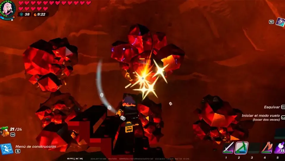 Imagen picando el mineral de rubi en Fortnite Lego