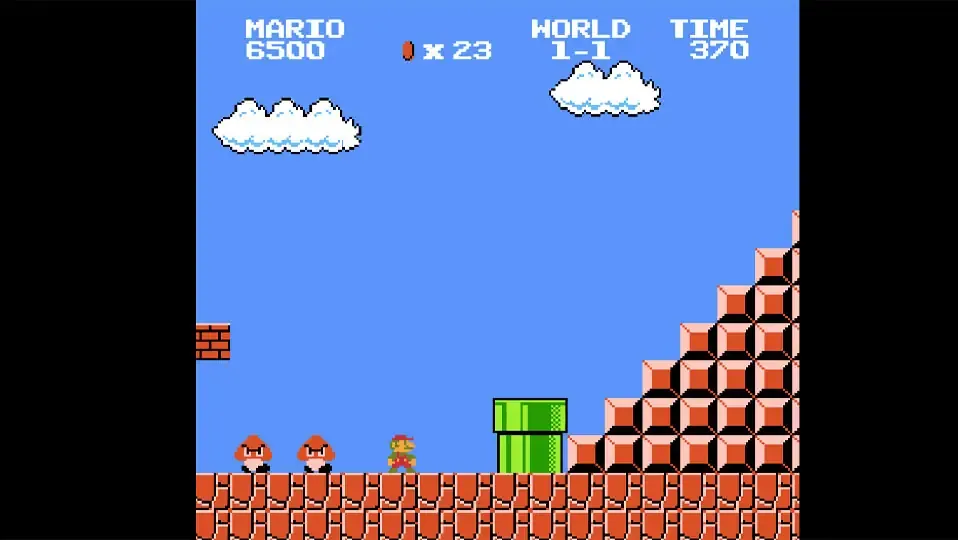 Captura de pantalla de un nivel de Geometry Dash recreando el juego de Super Mario Bros