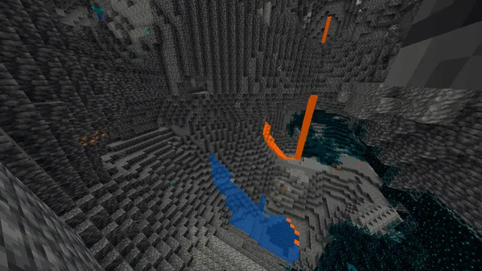 Cueva de minecraft con minerales cercanos