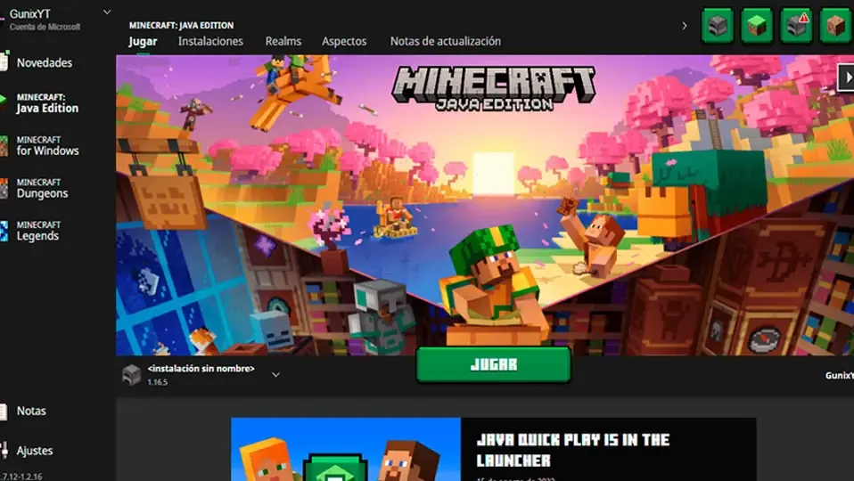 Imagen del launcher de minecraft