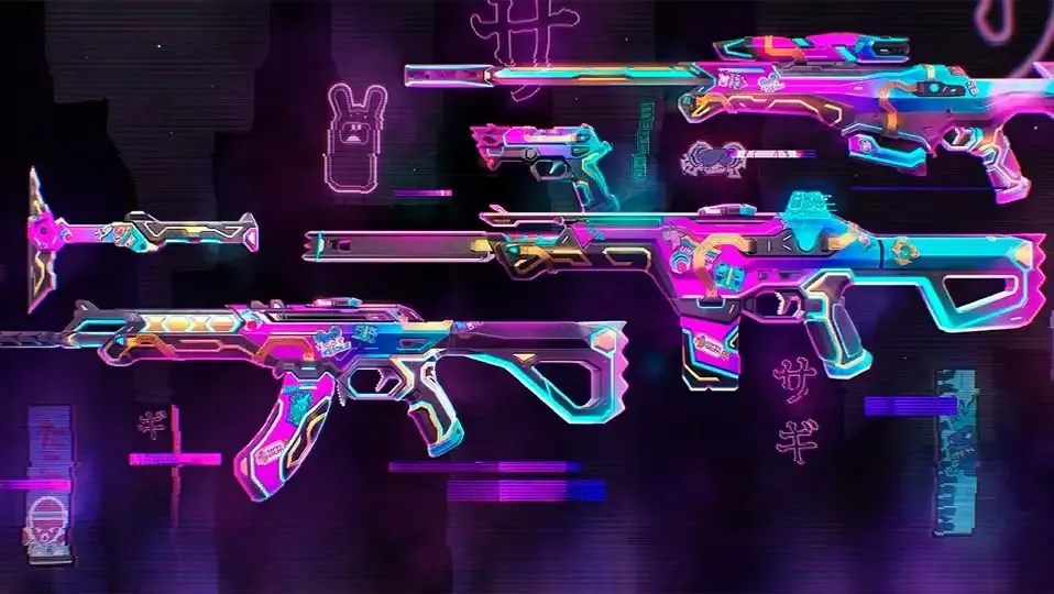 Skin de Valorant de Glitchpop 2.0 en la tienda de valorant, con un fondo de colores