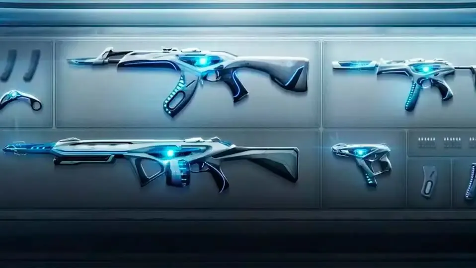 Skin de Valorant de Ion en la tienda de valorant, con un fondo de colores